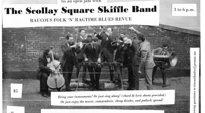 Sunday Hootenanny flyer — Scollay Square Skiffle Band open jam, October 25 2026, Canadian-American Club Watertown